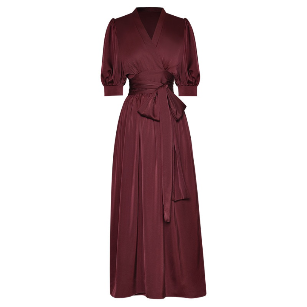 Theodora V Neck Puff sleeve High waist Dress