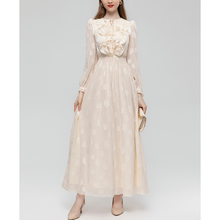 Load image into Gallery viewer, Farrah O-Neck Lantern Sleeve Ruffle Vintage Dress