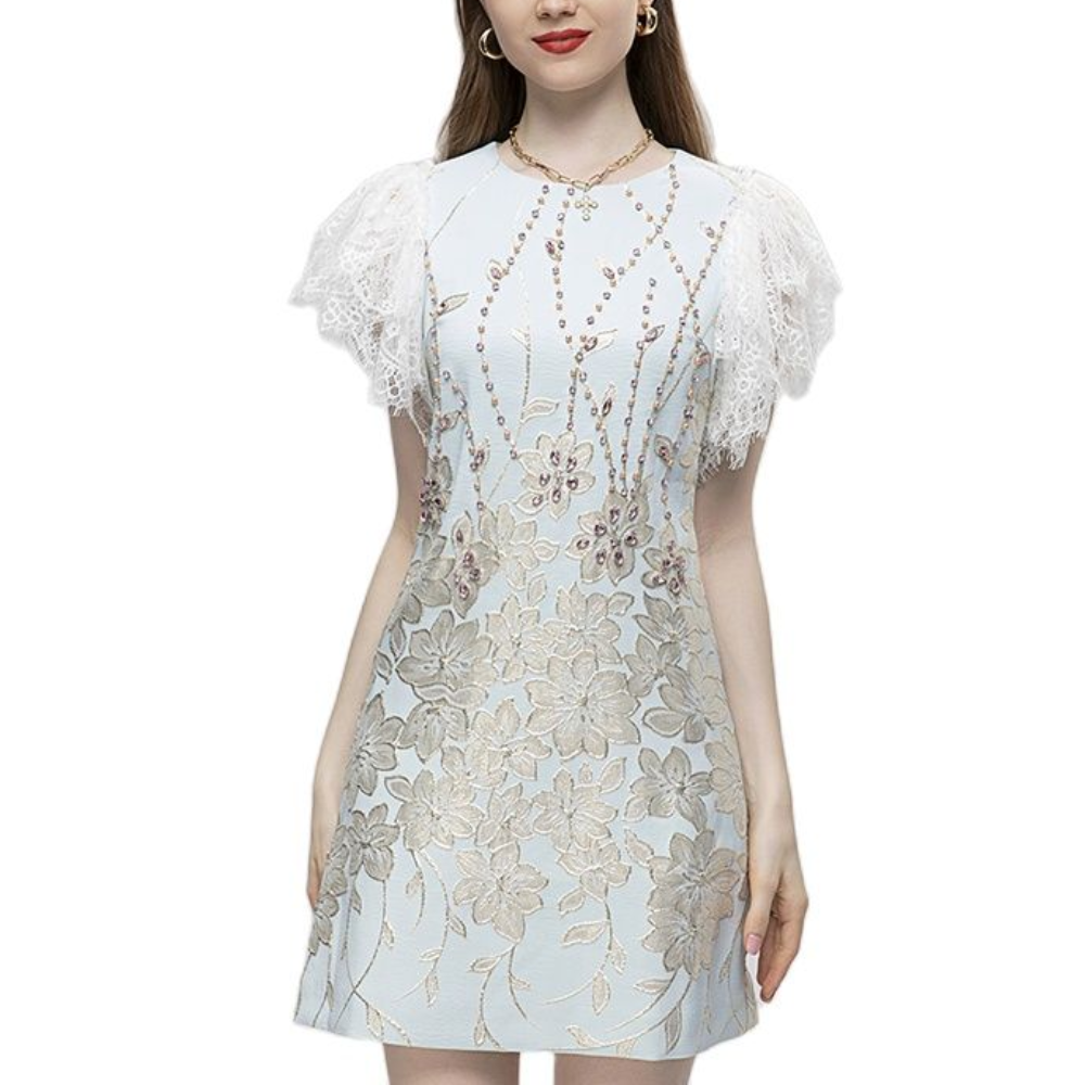 Erina O-Neck Lace Butterfly Sleeve Luxury Erina Mini Dress