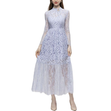 Load image into Gallery viewer, Mohini Stand Collar Long Sleeve Hollow Out Vintage Dress