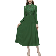 Load image into Gallery viewer, Nefertari O-Neck Lantern Sleeve Ruffles Green Vintage Dress
