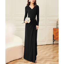 Load image into Gallery viewer, Keva V Neck Full Sleeve High Waist Long Dress