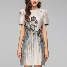 Load image into Gallery viewer, Mabel Jacquard Dress O-Neck Short Sleeve Mini Dress