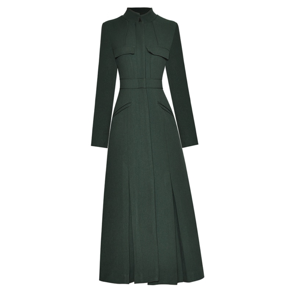 Meadow Autumn Trench Coat Stand Collar Long Sleeve Dress