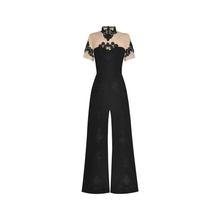 Load image into Gallery viewer, Annika Stand Collar Net yarn Short Sleeves Hollow out Jumpsuit