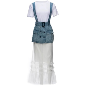 Everleigh O-Neck Short Sleeve And Spaghetti Strap Cowboy skirt 2 Pieces Set