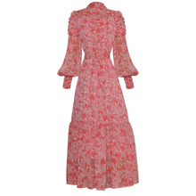 Load image into Gallery viewer, Liliana Bow Lantern sleeve Belted Floral Print Party Dress