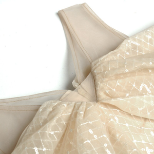 Briella V-Neck Butterfly Sleeve Spaghetti Strap Applique Sequins Mesh Dress