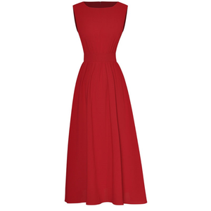 Kimberly O-neck Red Midi Cloak Ruffles Long sleeve Top Dress