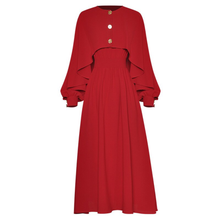 Load image into Gallery viewer, Kimberly O-neck Red Midi Cloak Ruffles Long sleeve Top Dress