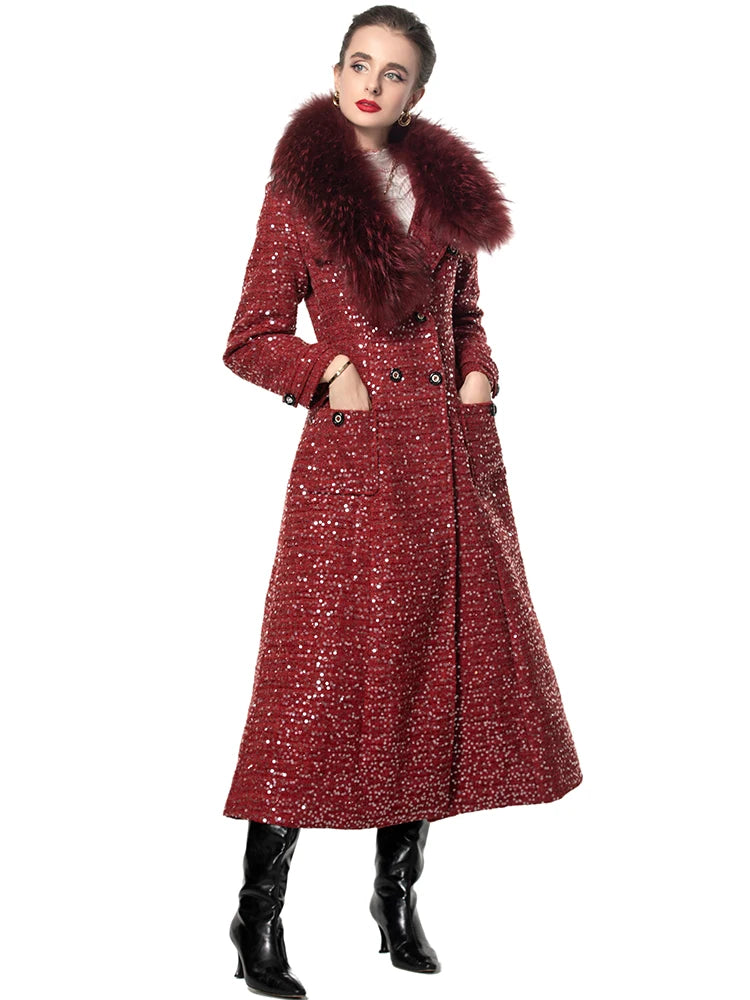 Elodie Double Breasted Sequins Plaid Tweed Coat