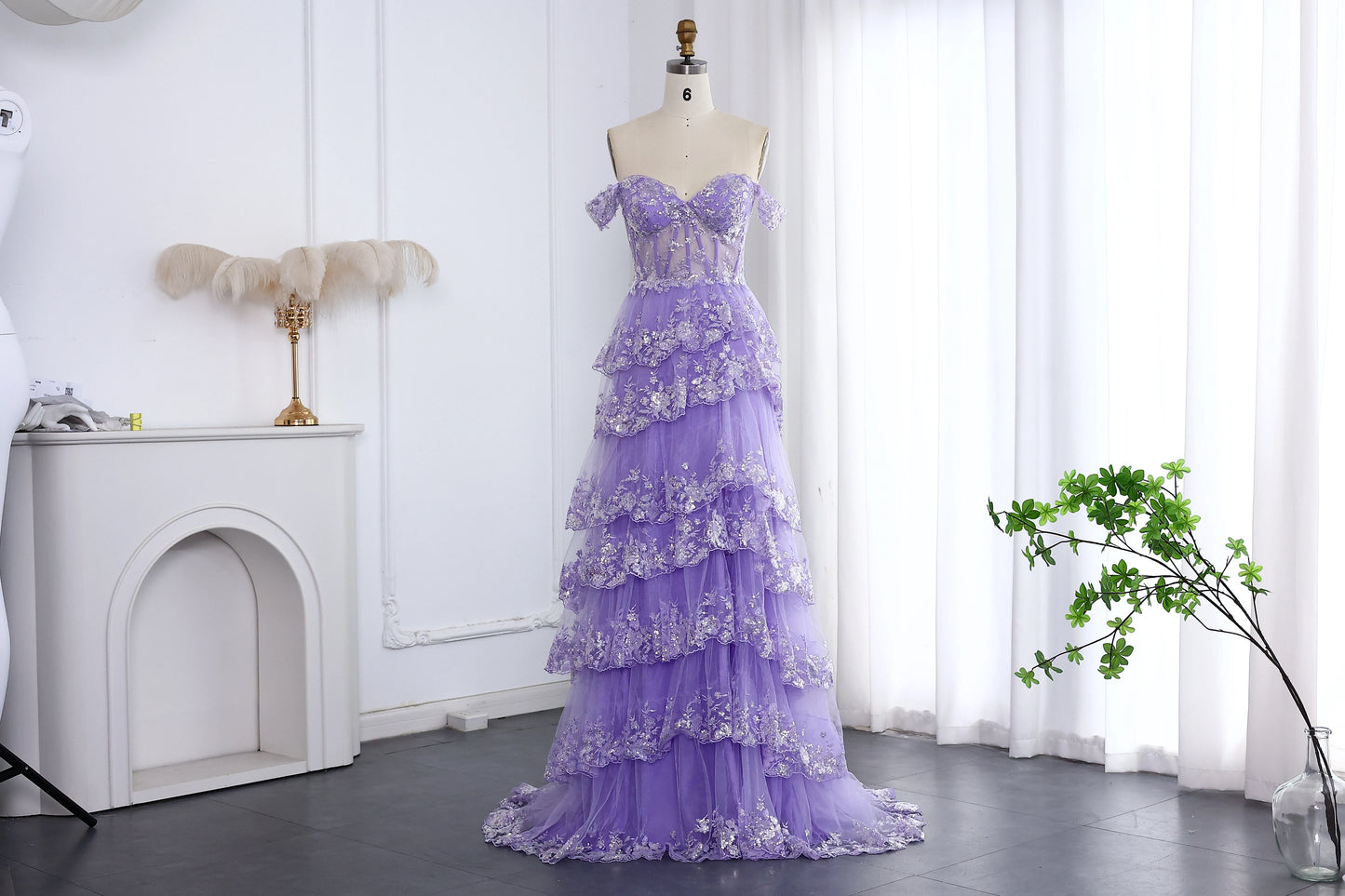 Myla Stunning Gold Tiered Ruffles Corset Sheer Prom Dress