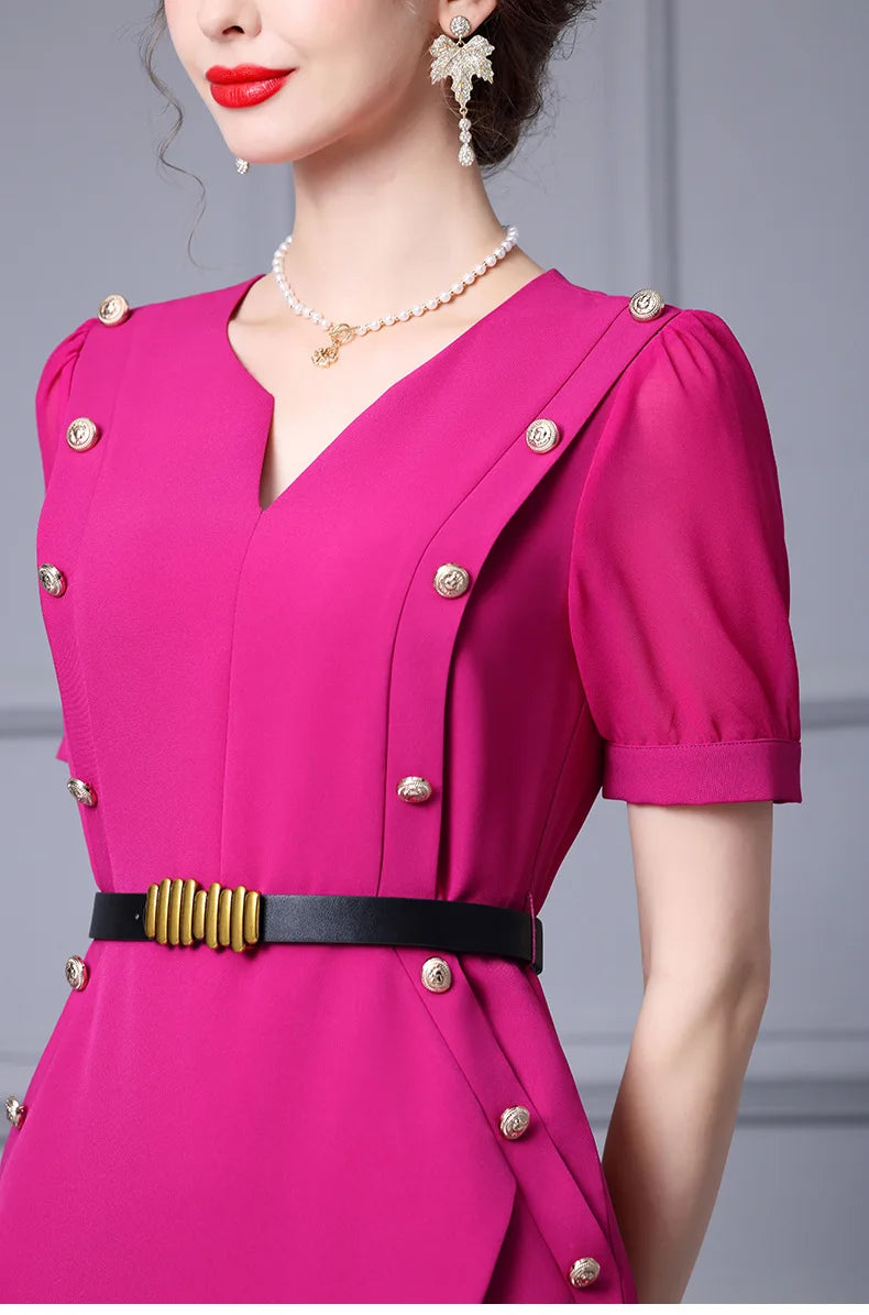 Meredith Button Elegant Luxury Style Empire Woman Pencil Dress