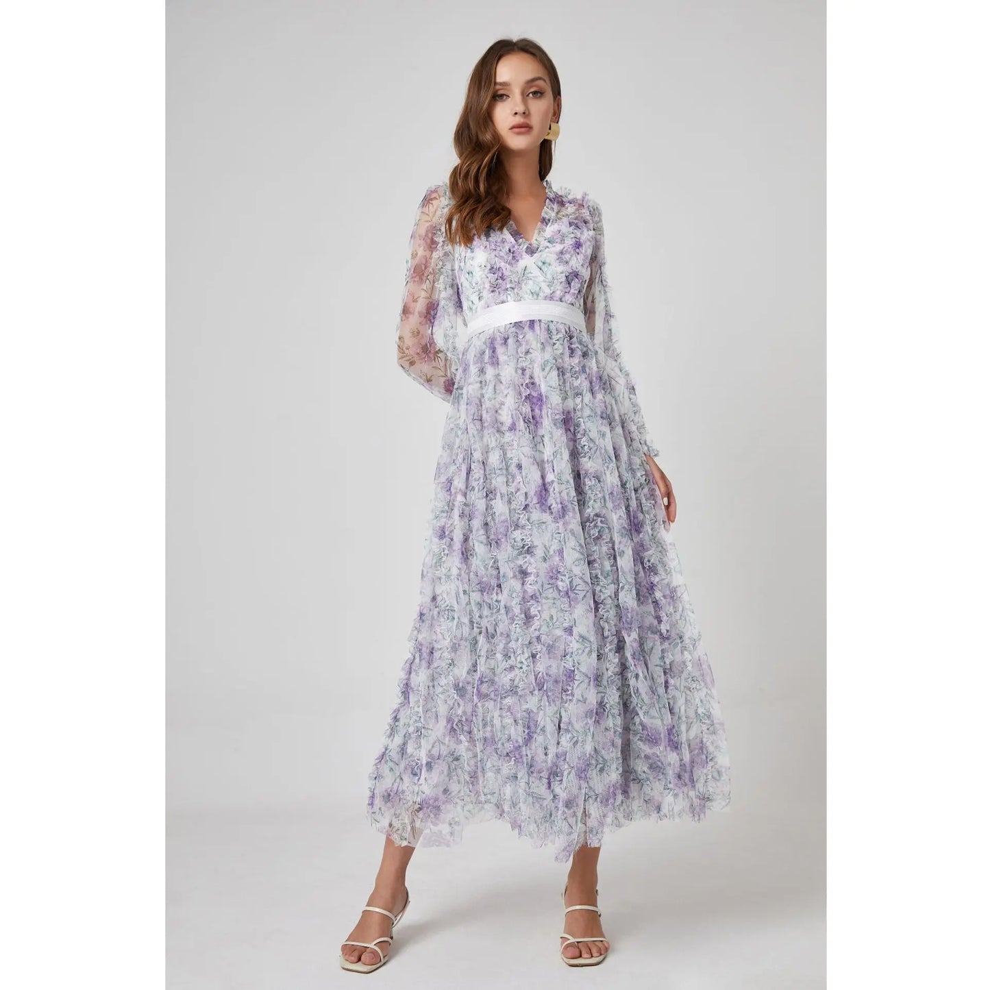 Delaney High Waist Long Sleeve Elegant Dress