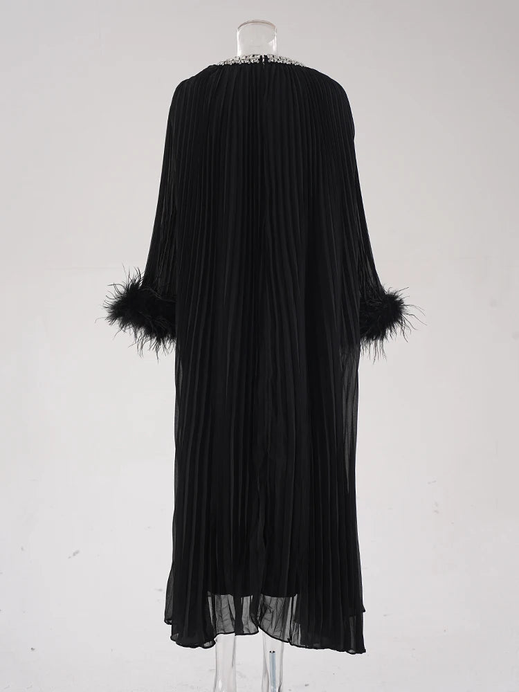 Mary Ruched Pleat Feather Diamond Spliced Dress