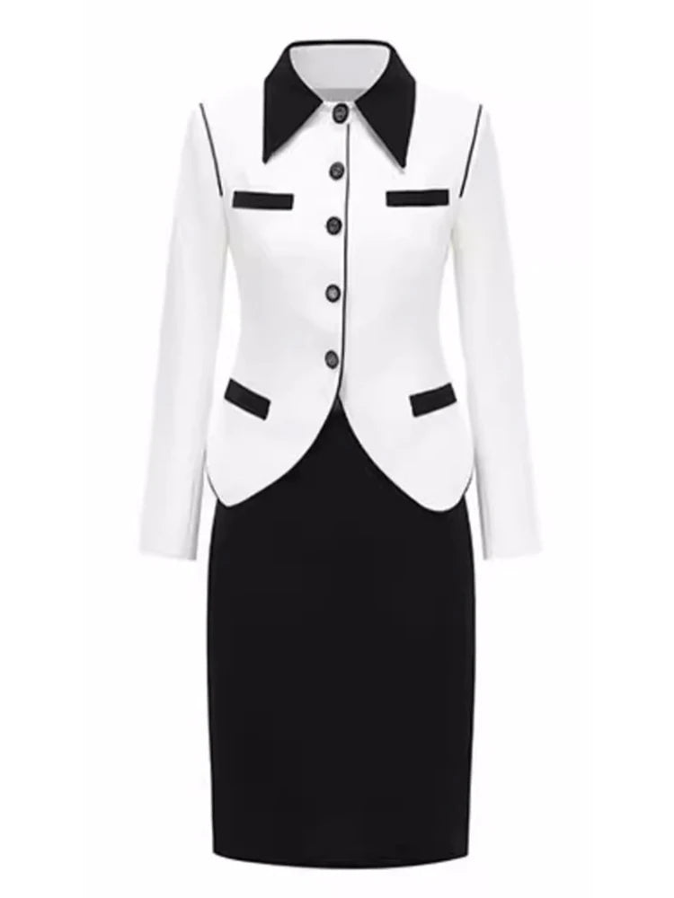 Octavia Single Breasted Lapel Coat High Waist Wrap Hip Skirt Suit Set