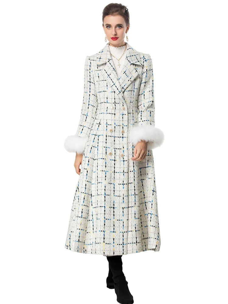 Malaysia  Double Breasted Sequins Plaid Tweed Coat