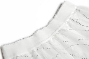 Cecil Summer Suit Women Short Sleeve Beading Belt Tops + Mesh Sequins Elastic Waist Skirt Two Piece Set
