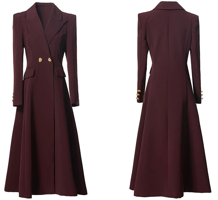 Isobel Turn-down Collar Long Sleeves Metal Button Pockets Solid Color Office Lady Outerwear