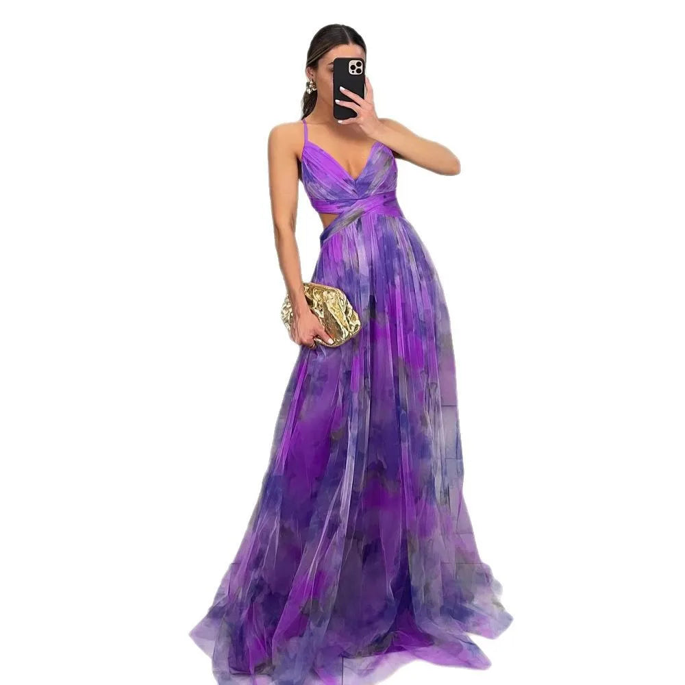 Terry Strapl Evening Dr Casual Par Holiday Long Skirt with Print High Waist