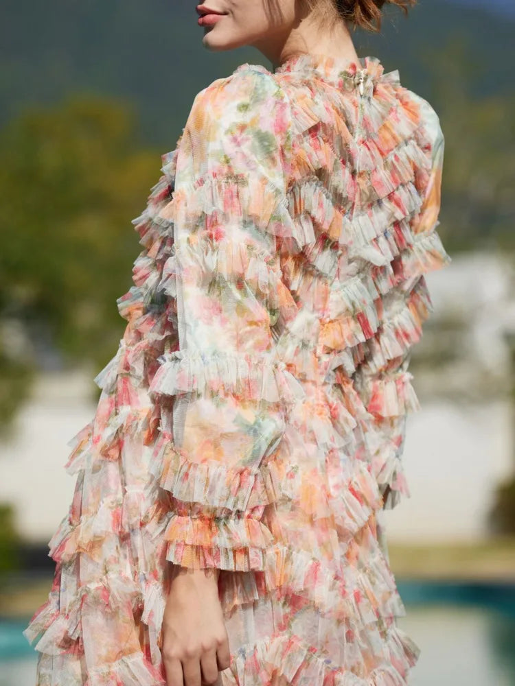 Athena Elegant Flower Print Embroidery Dress