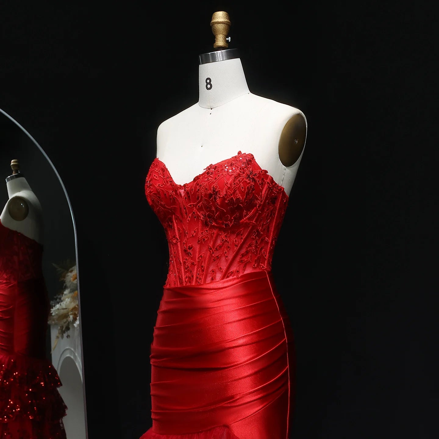 Winona Wine Red Strapless Mermaid Sequined Prom Dress