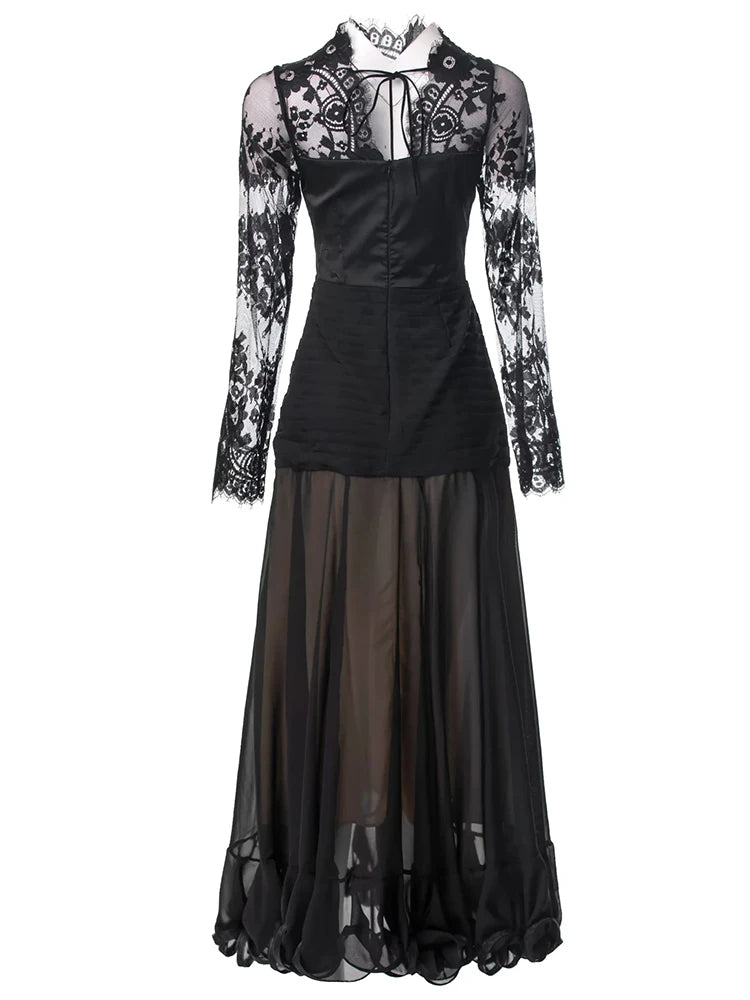 Vera Black Lace Patchwork Bow Vintage Dress