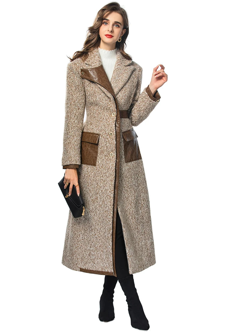 Ariya Vintage  Notched Single-breasted Slim Long Overcoat