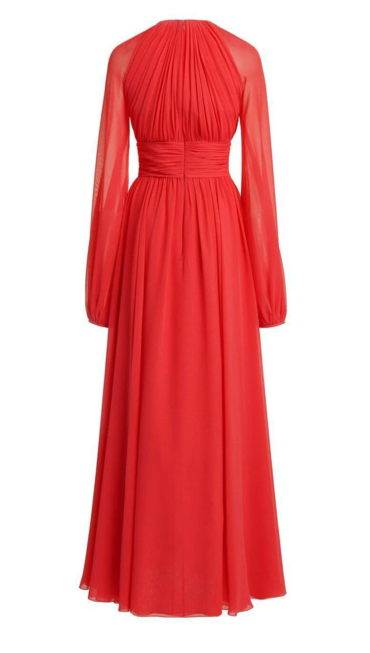 Barbara Sleeve Hollow Out Ruched High Waist Slim Long Dress
