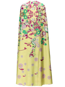 Rylie Early Autumn Maxi Dress Women V-Neck Sleeveless Dress + Long Cloak Vintage Floral Print 2 Pieces Set