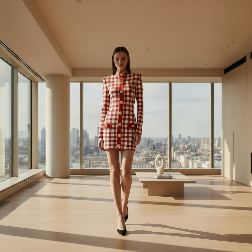 Jessy Plaid Knitting Sweater Dress