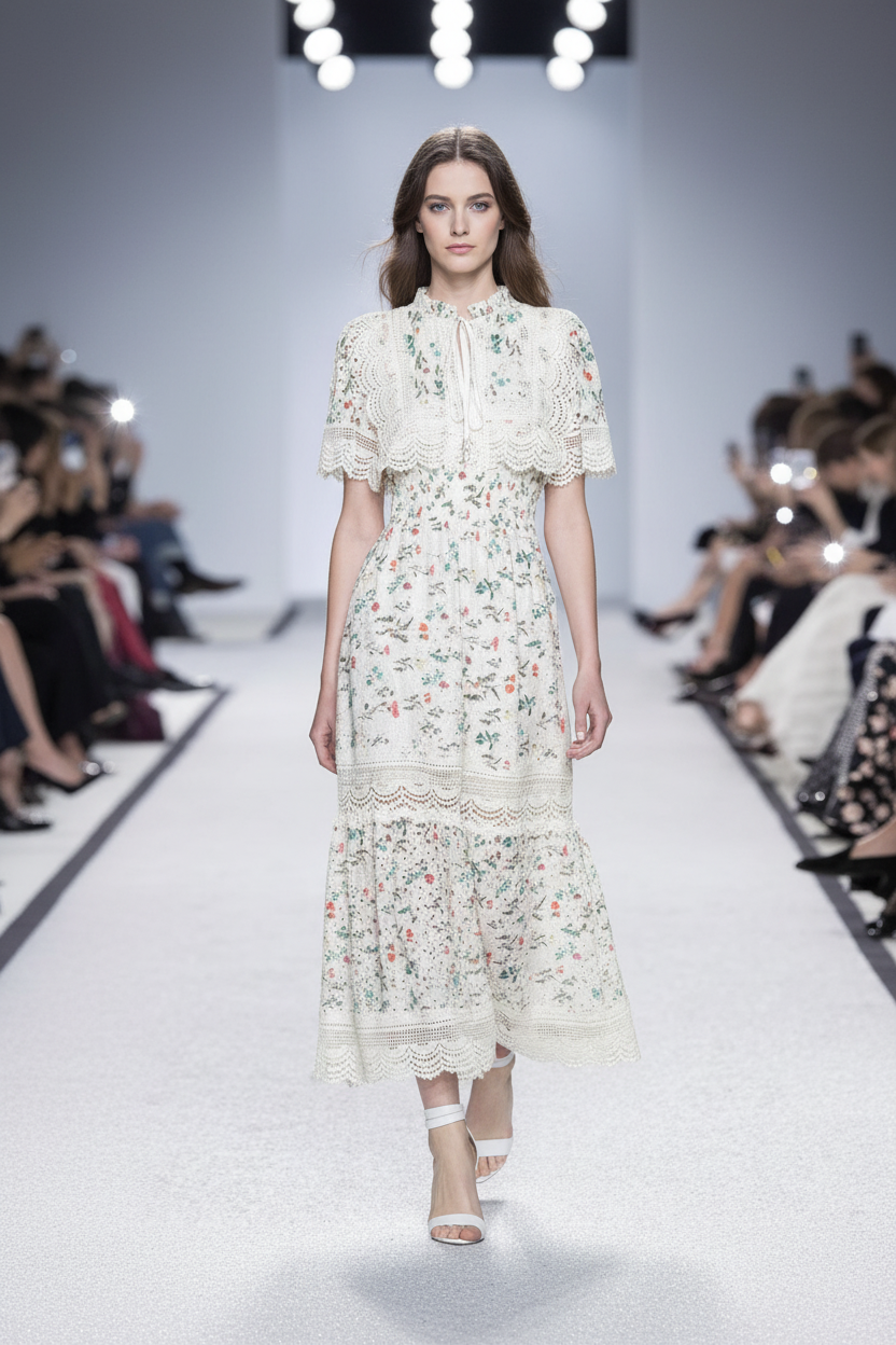 Kaiden Bohemian Floral Print Embroidery Dress