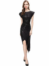 Load image into Gallery viewer, Olive Asymmetrical O-Neck Short Sleeve Sequins Dress