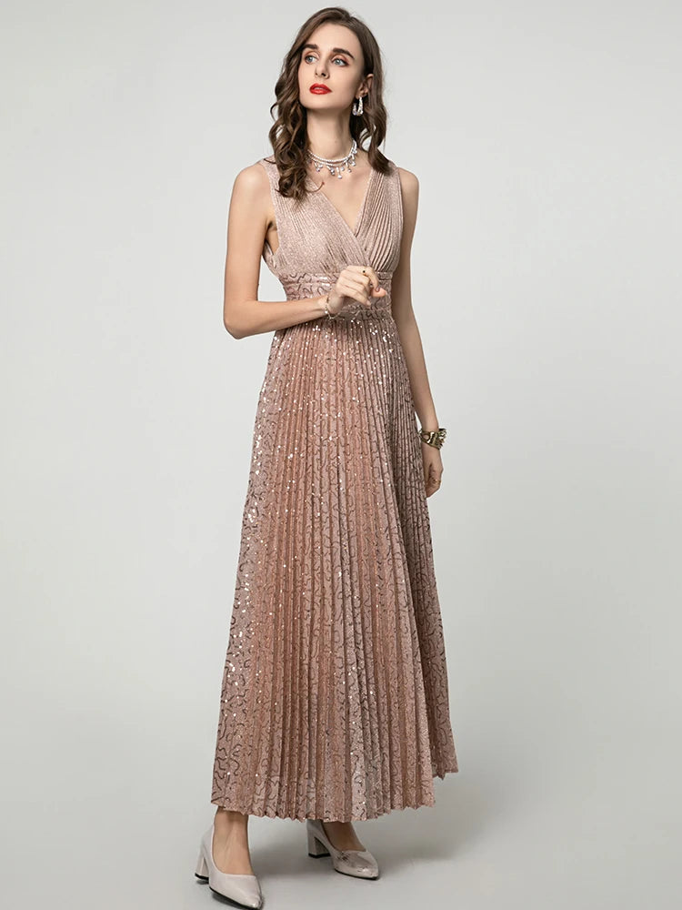 Lila Sequin Pleated Dress