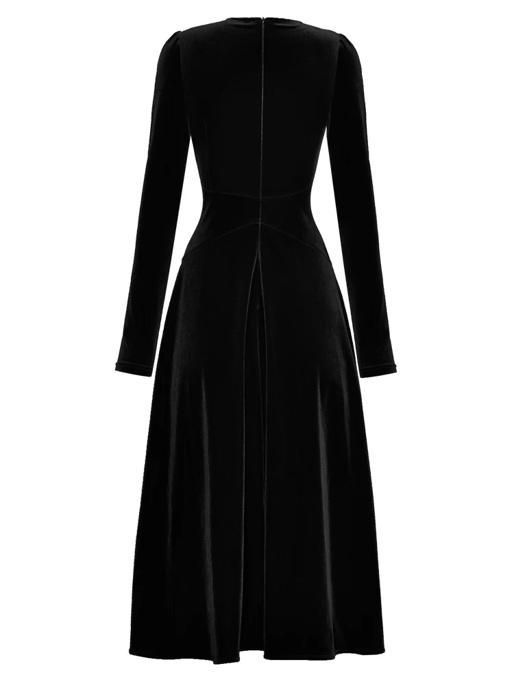 Kairi Velvet A-LINE Slim Midi Dress