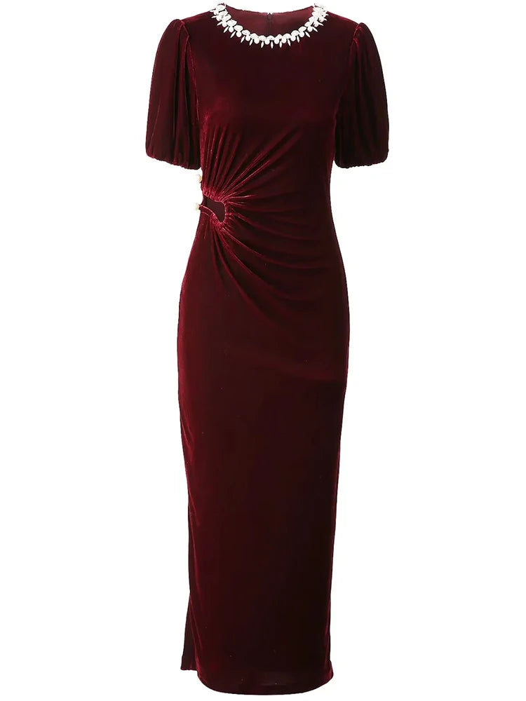 Merrill Crystal Beading Velvet Dress