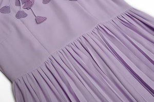 Wrenley Lace Up Collar Lantern Sleeve Ruffle Elegant Party Midi Dress