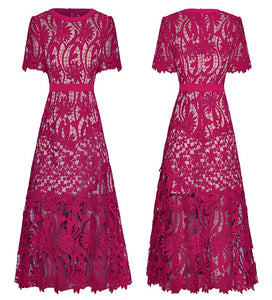 Ellie  Rose Red Embroidery Party Dress