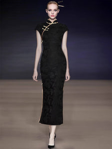 Kylie Beading Button Chinese Style Slit Dress