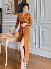 Load image into Gallery viewer, Linda V-neck High Waist Split Midi Dress Female Clothing 3W6504