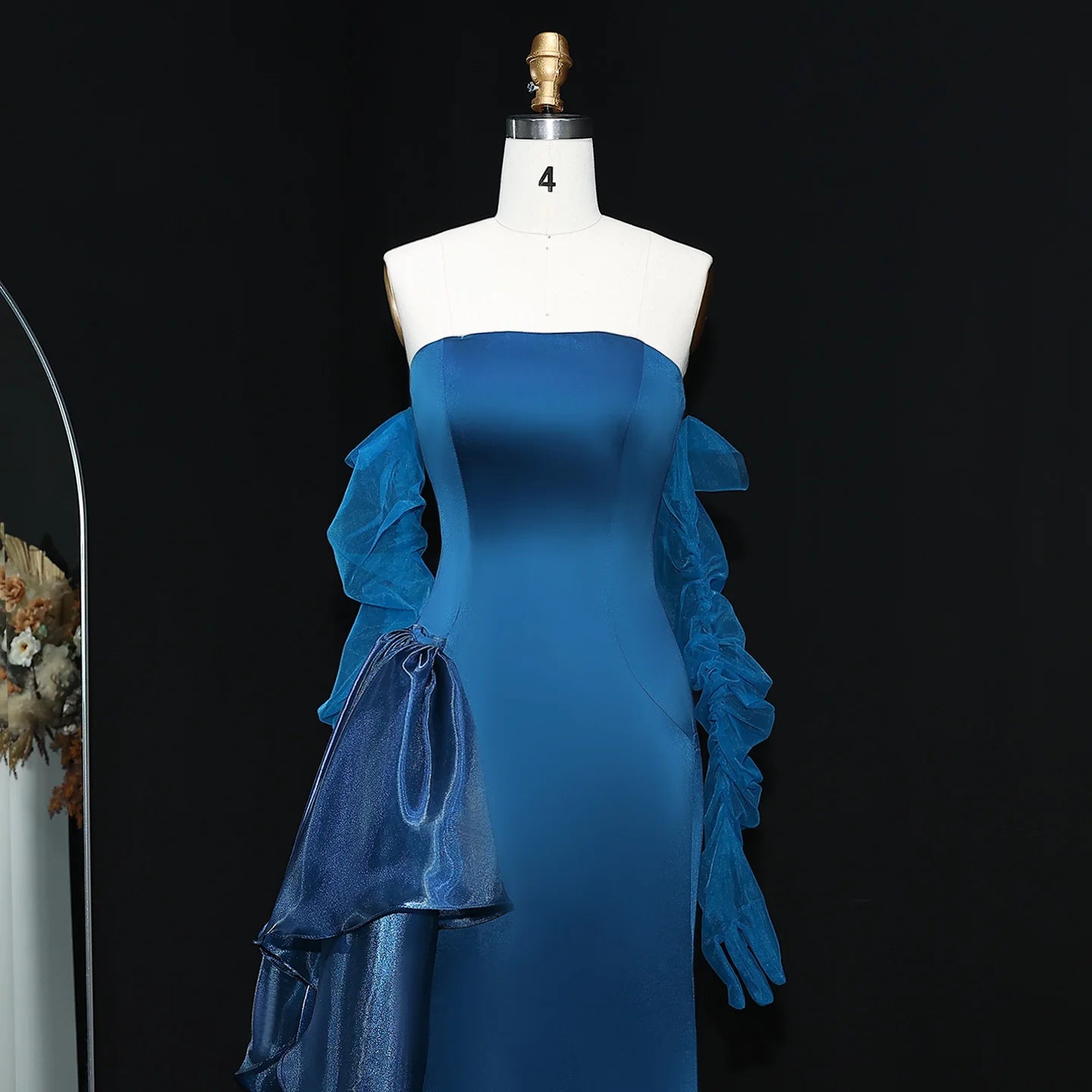 Ando Navy Blue Strapless Dubai  Evening Dress