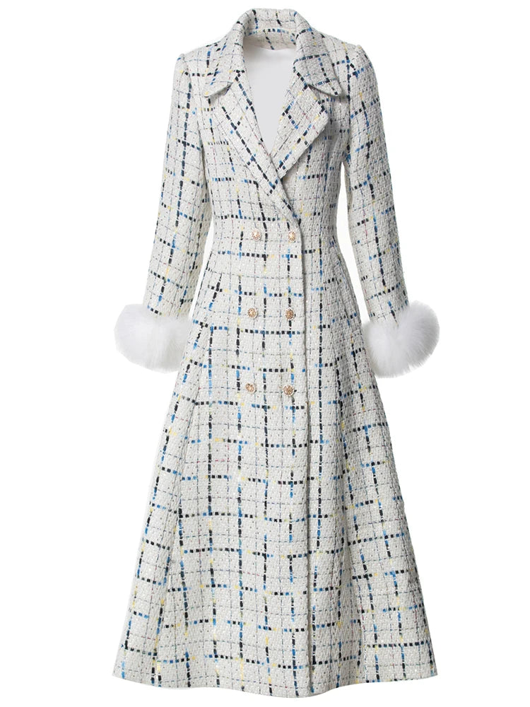 Malaysia  Double Breasted Sequins Plaid Tweed Coat