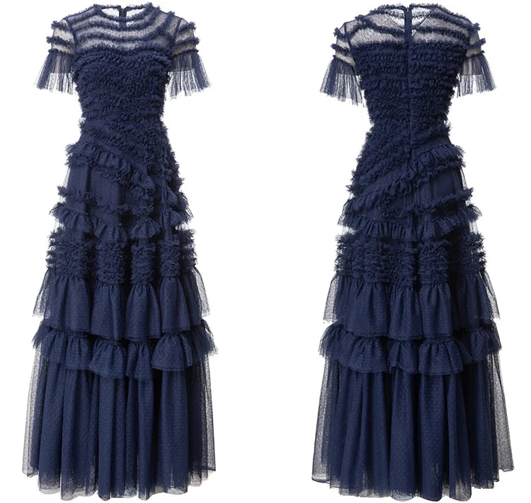 Selena O-Neck Short Sleeve Ruffles  Elegant Party Long Dress