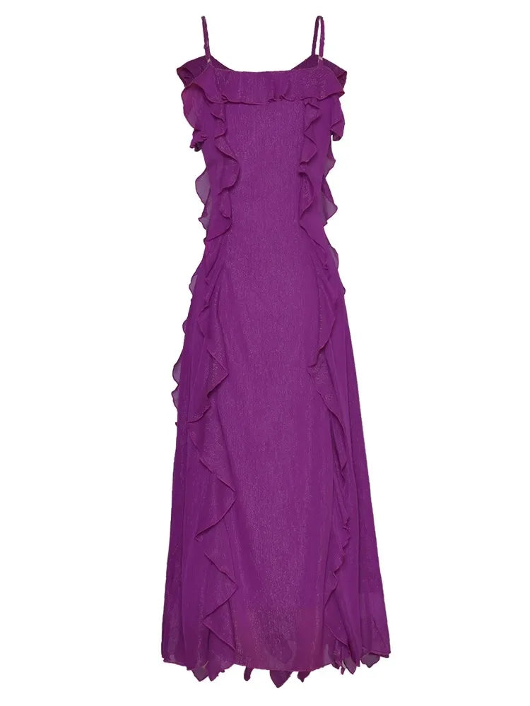 Soledad Spaghetti Strap Sleeveless Ruffles Elegant Party Backless Dress