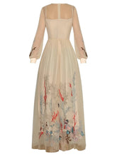 Load image into Gallery viewer, Aila O-Neck Lantern Sleeve Floral Embroidery Elegant Party Mesh Dress