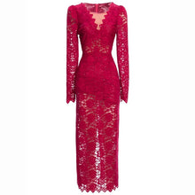 Load image into Gallery viewer, Hope Lace Pencil O-Neck Long Sleeves Hollow Out Sequins Dress