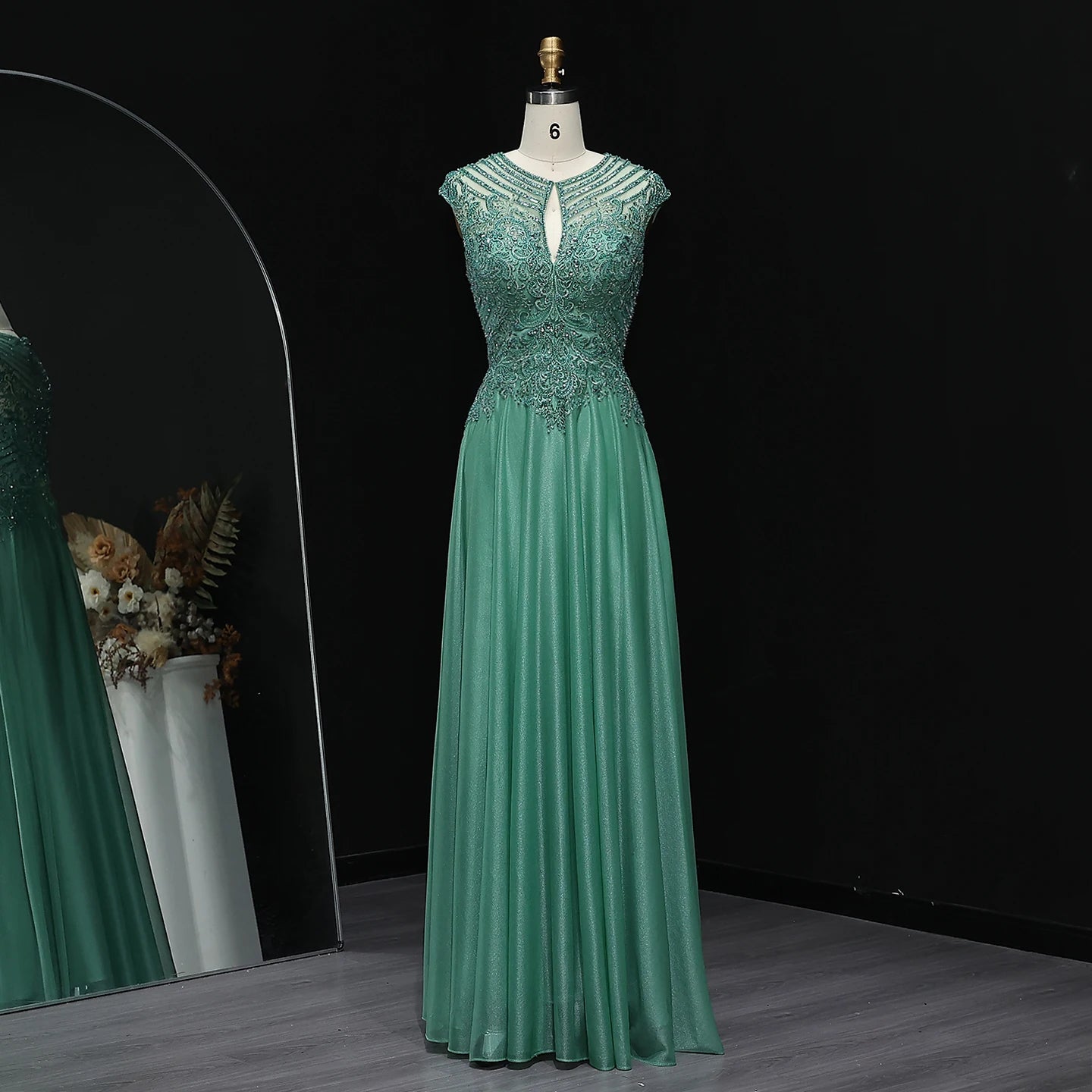 Emery Green Scoop Neck A-Line Prom Dress