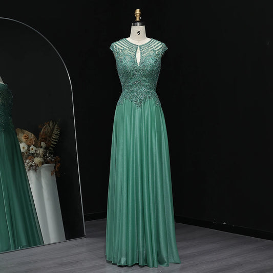 Emery Green Scoop Neck A-Line Prom Dress