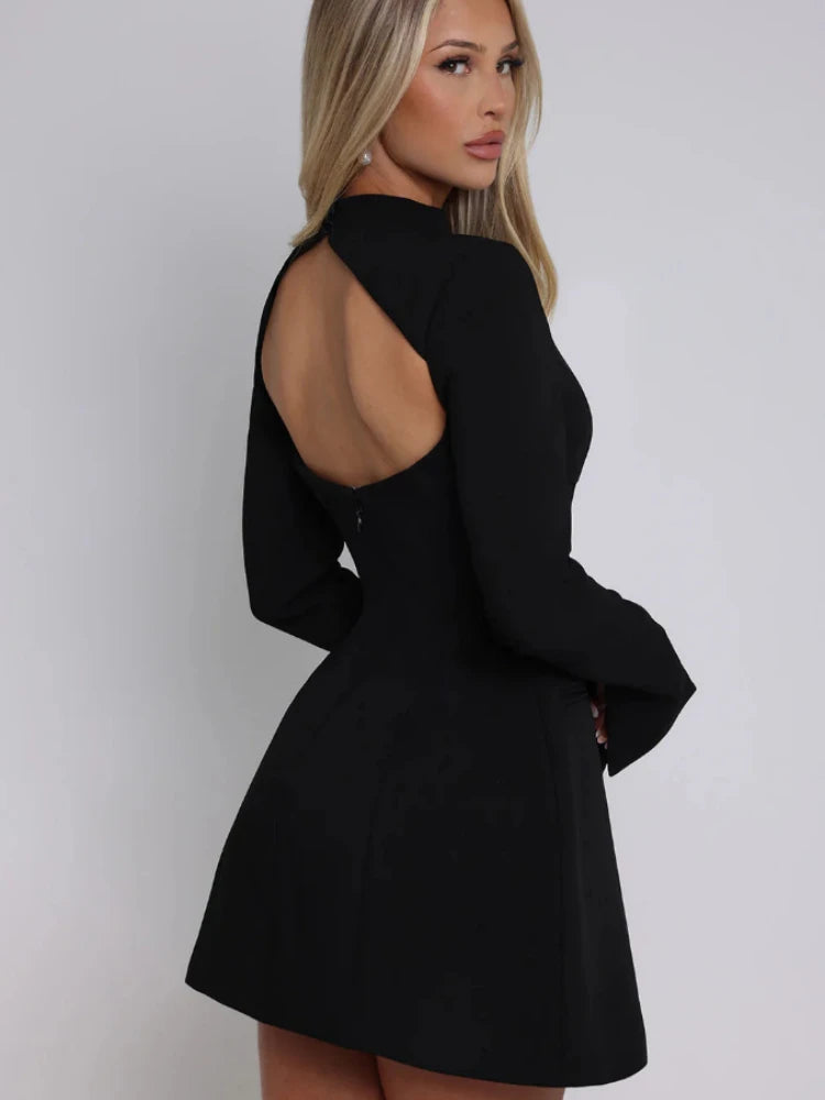 Lareza Long Sleeves Backless Sexy Mini Dress A-line Party Birthday Club Dress for Women