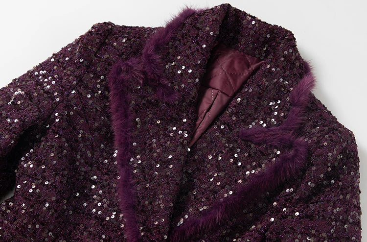 Brittany Double Breasted Sequins Tweed Coat